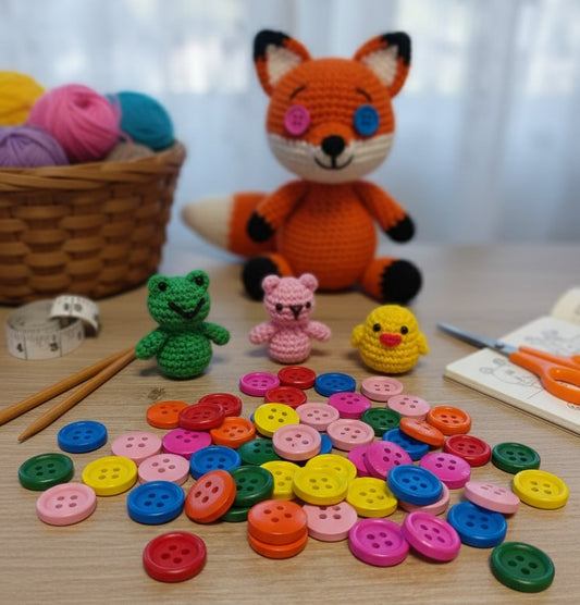 Renkli Ahşap Düğme - 1 cm - El Yapımı - Dekoratif Hobi Düğmeleri