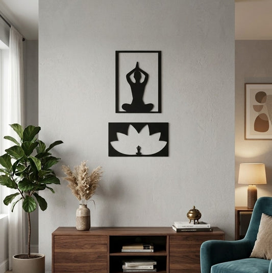 meditasyon ve yoga temalı siyah ahşap tablo 35cmx20cm