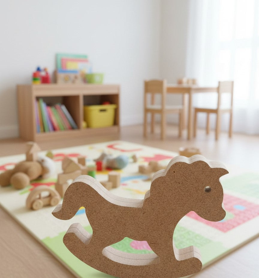 Ahşap Sallanan At Figürü - Montessori Eğitici Oyuncak ve Dekoratif Obje