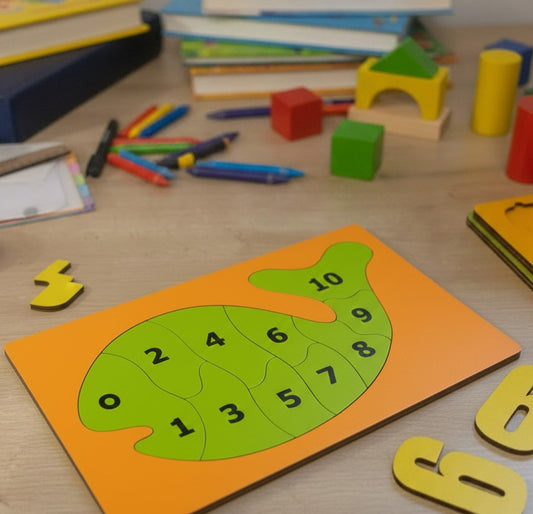 Eğitici Ahşap Balık Puzzle - Rakam Öğretici Montessori Oyuncak