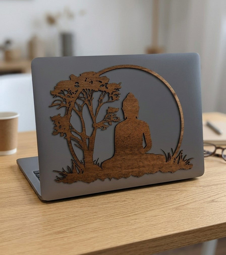 Ahşap Görünümlü Buda ve Hayat Ağacı Duvar Dekoru - 30x22cm