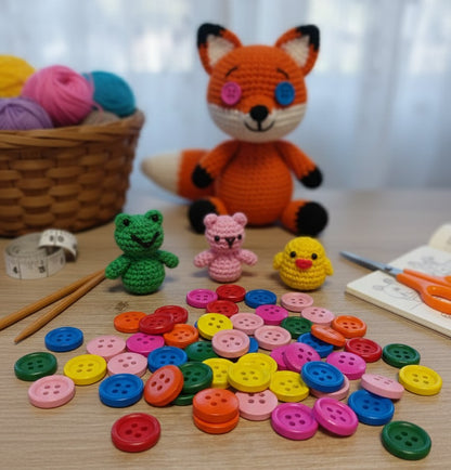 Renkli Ahşap Düğme - 1 cm - El Yapımı  - Dekoratif Hobi Düğmeleri