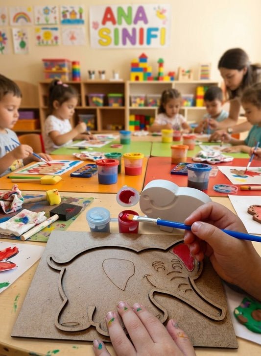 3D Boyanabilir Fil Figürlü Magnetli Ahşap Boyama Kartı