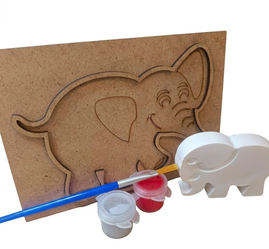 3D Boyanabilir Fil Figürlü Magnetli Ahşap Boyama Kartı