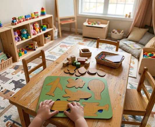 Ahşap Hava Taşıtları Puzzle Seti - 2-4 Yaş Arası - Montessori Uyumlu Eğitici Ahşap Oyuncak