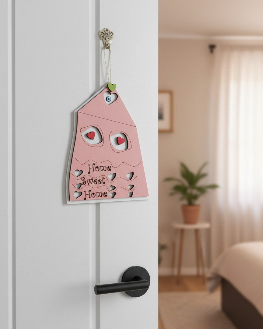 Home Sweet Home Ahşap Kapı Süsü - tasarım ürün