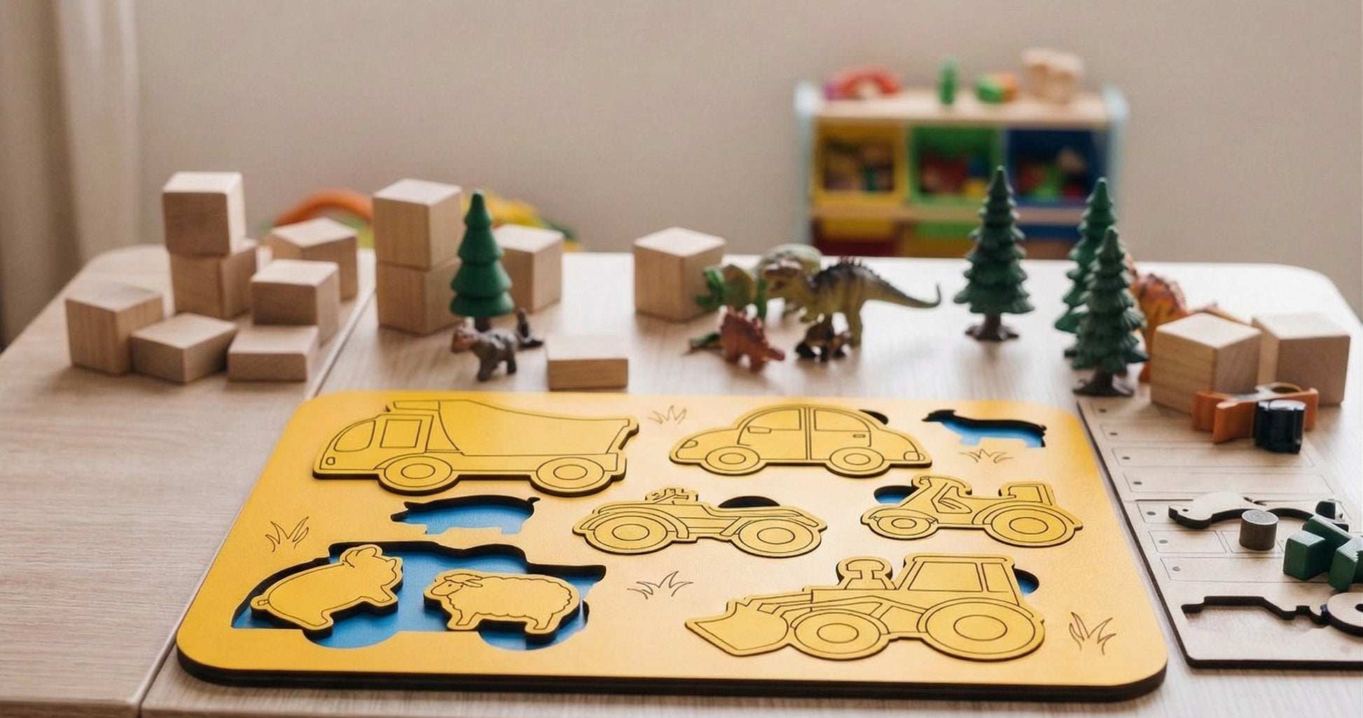 Ahşap Taşıtlar Puzzle Seti - 2-4 Yaş Arası - Montessori Uyumlu Eğitici Ahşap Oyuncak