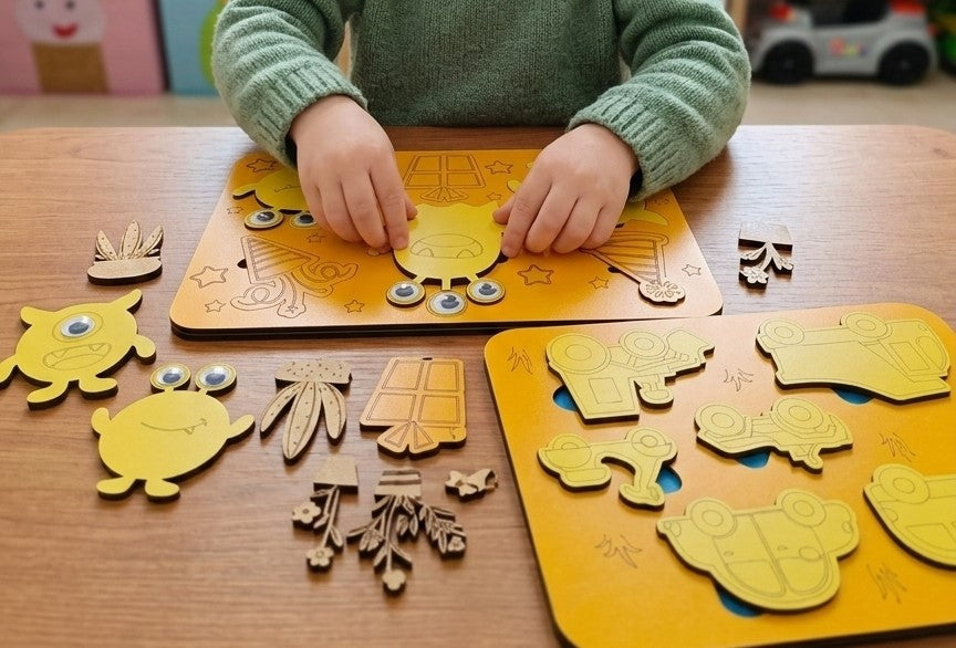 Ahşap Taşıtlar Puzzle Seti - 2-4 Yaş Arası - Montessori Uyumlu Eğitici Ahşap Oyuncak