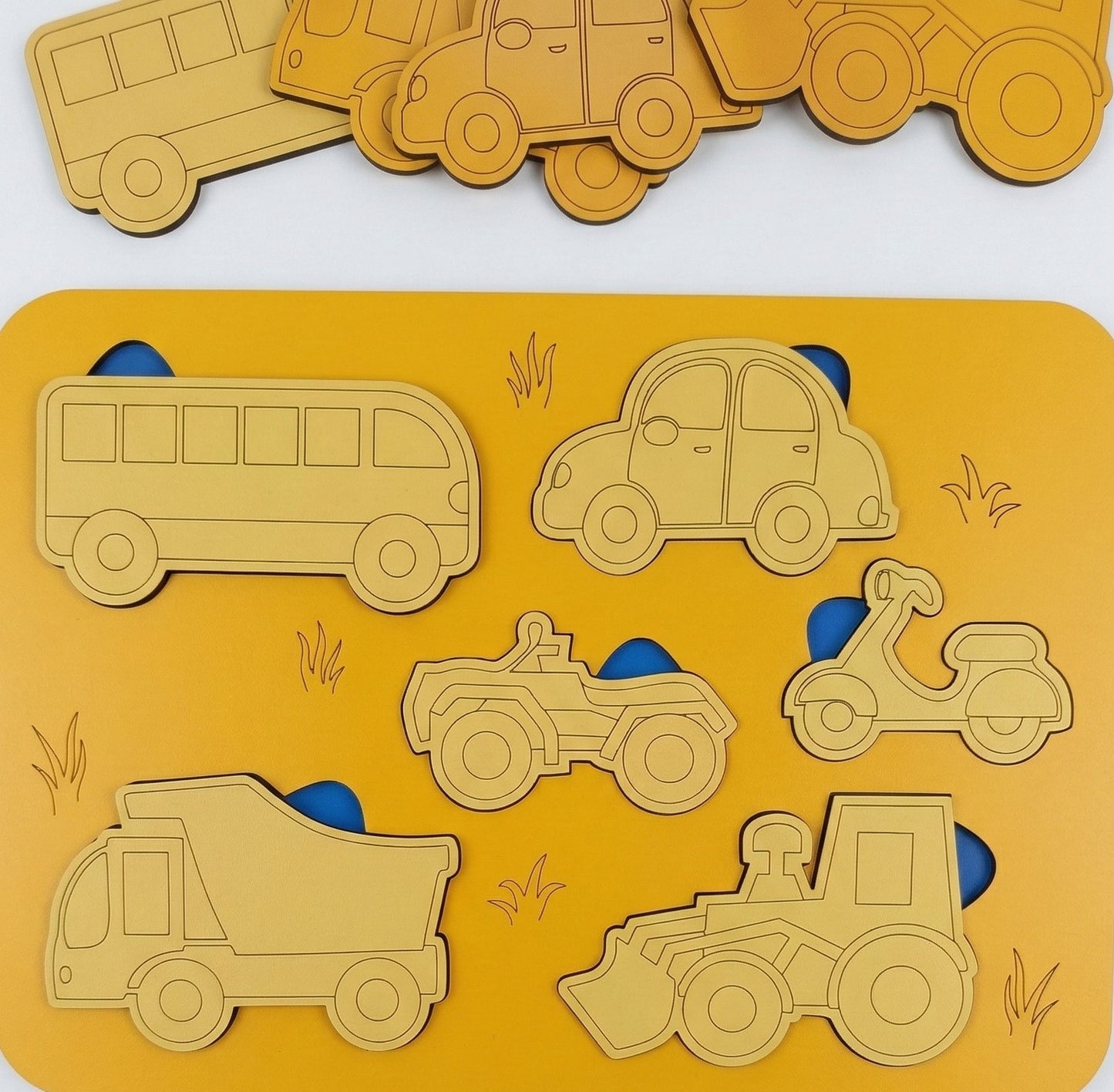 Ahşap Taşıtlar Puzzle Seti - 2-4 Yaş Arası - Montessori Uyumlu Eğitici Ahşap Oyuncak