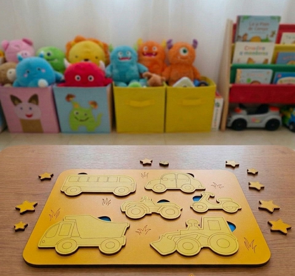 Ahşap Taşıtlar Puzzle Seti - 2-4 Yaş Arası - Montessori Uyumlu Eğitici Ahşap Oyuncak