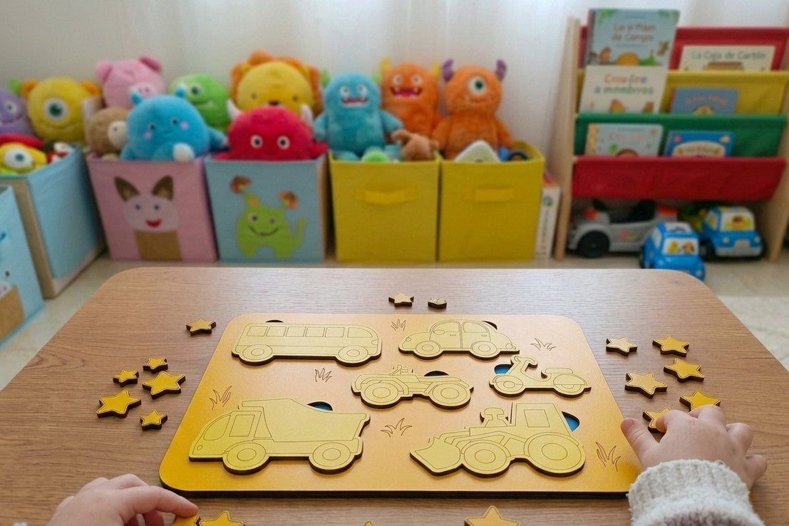 Ahşap Taşıtlar Puzzle Seti - 2-4 Yaş Arası - Montessori Uyumlu Eğitici Ahşap Oyuncak