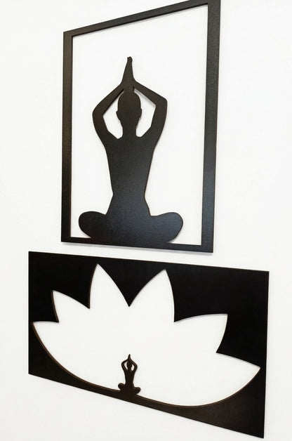 meditasyon ve yoga temalı siyah ahşap tablo 35cmx20cm