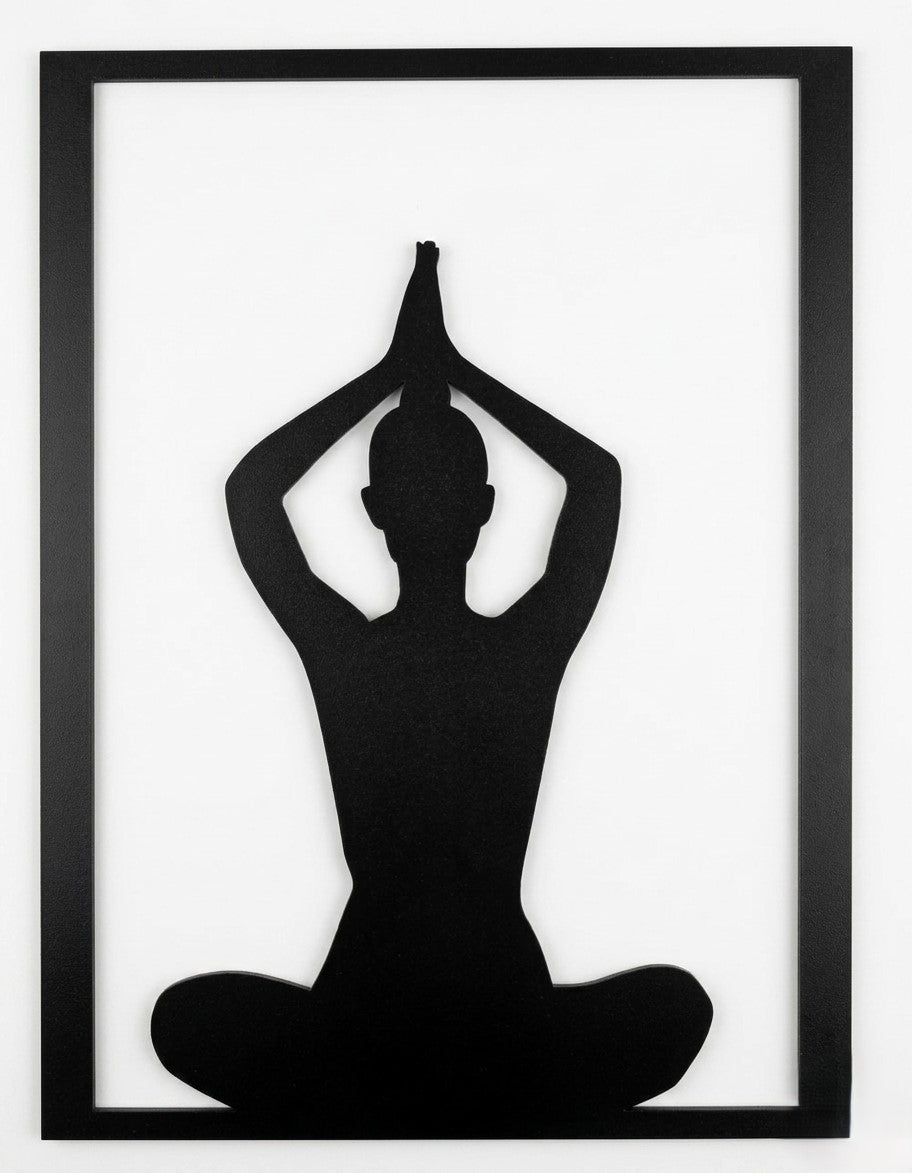 meditasyon ve yoga temalı siyah ahşap tablo 35cmx20cm