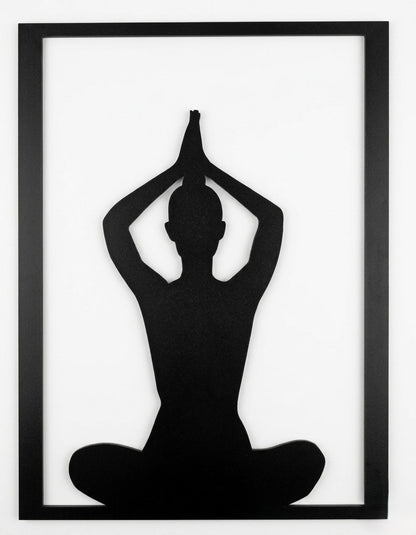 meditasyon ve yoga temalı siyah ahşap tablo 35cmx20cm