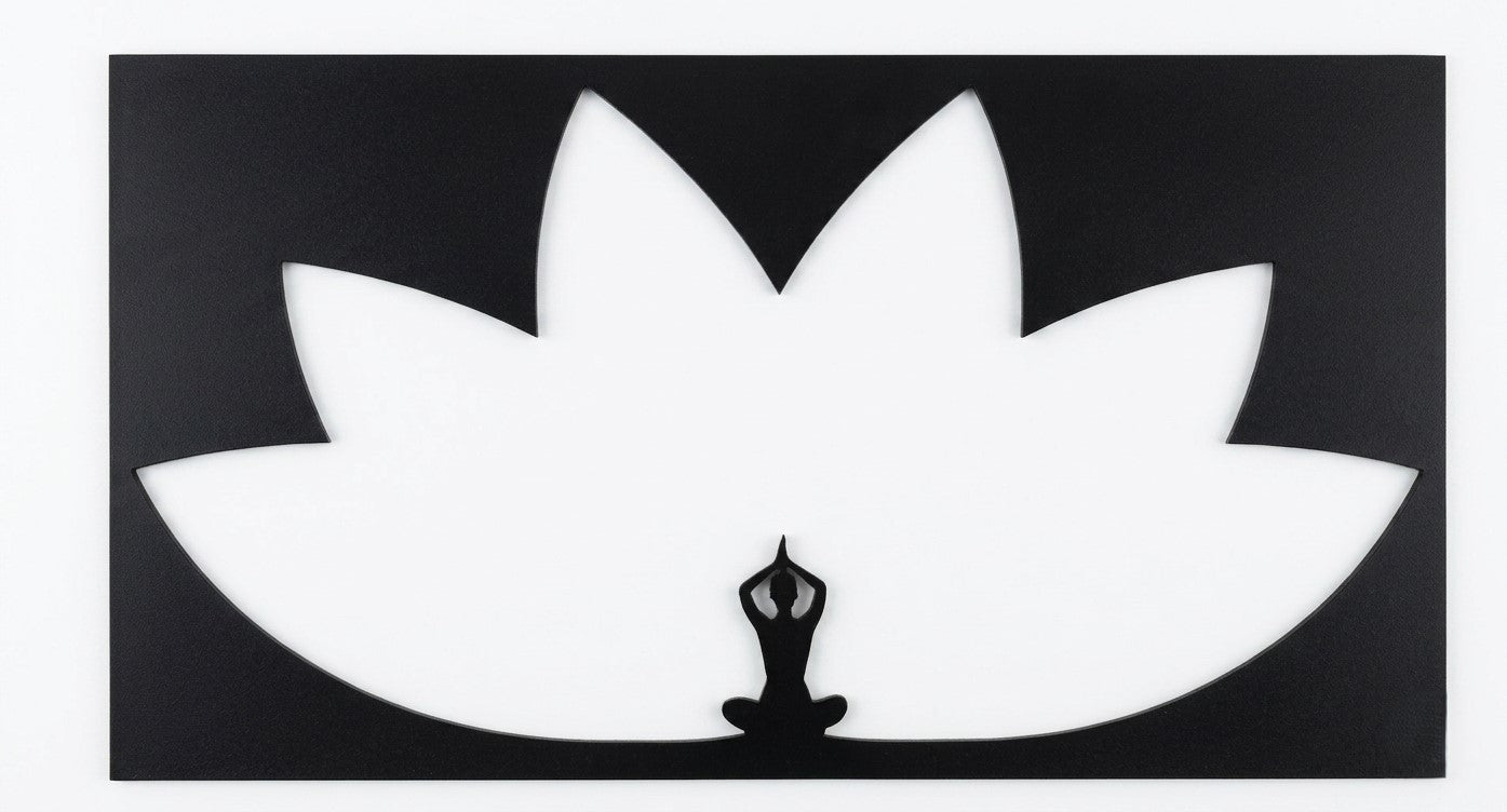 meditasyon ve yoga temalı siyah ahşap tablo 35cmx20cm
