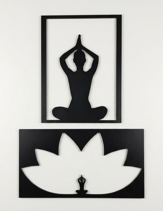 meditasyon ve yoga temalı siyah ahşap tablo 35cmx20cm