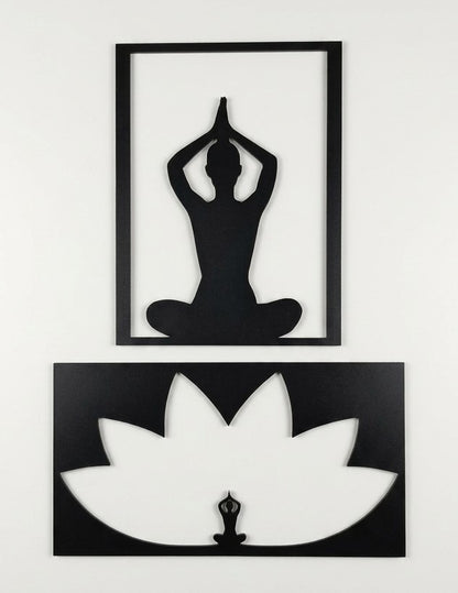 meditasyon ve yoga temalı siyah ahşap tablo 35cmx20cm