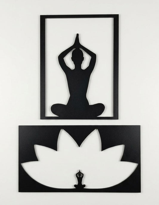meditasyon ve yoga temalı siyah ahşap tablo 35cmx20cm