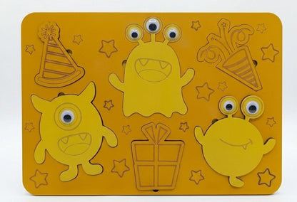 Ahşap Canavar Puzzle Seti - 2-4 Yaş Arası - Montessori Uyumlu Eğitici Ahşap Oyuncak