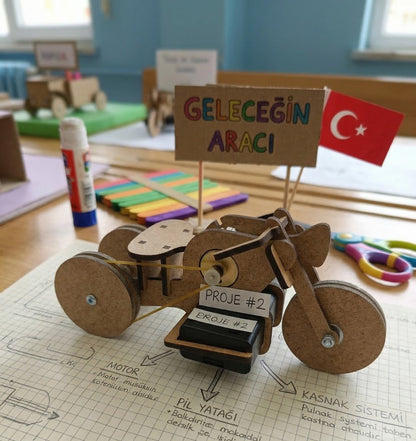 DIY Elektrikli Ahşap Motosiklet Maket Kiti - Demonte STEM Okul Projesi