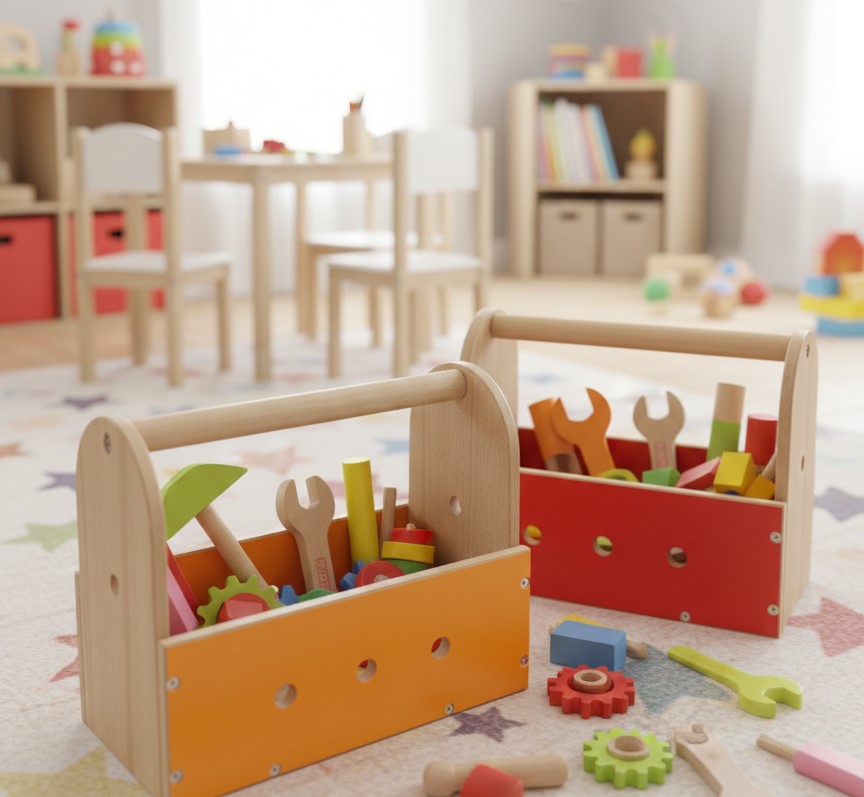 Ahşap Tamir Atölyesi Kutusu - Montessori Eğitici Oyuncak - Doğal Ahşap